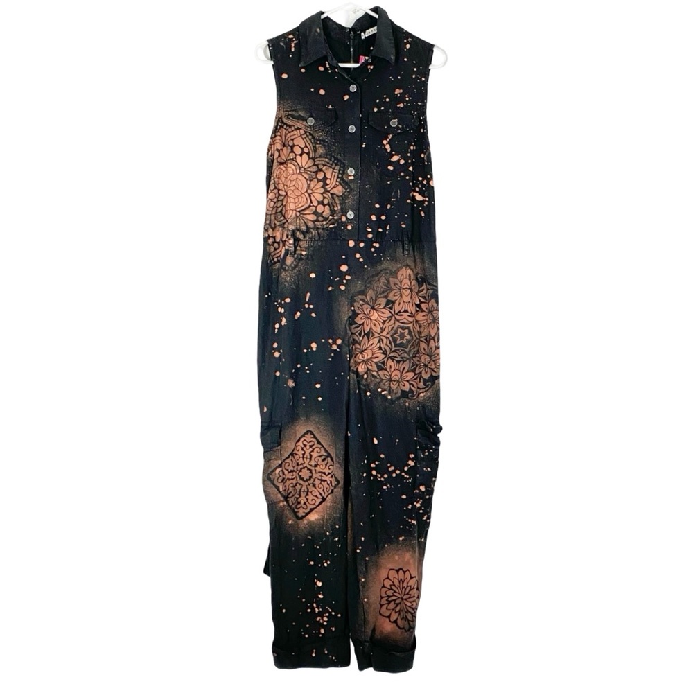 Alice & Olivia Cargo Jumpsuit Womens Size 10 Large Joel Black Mandala Floral